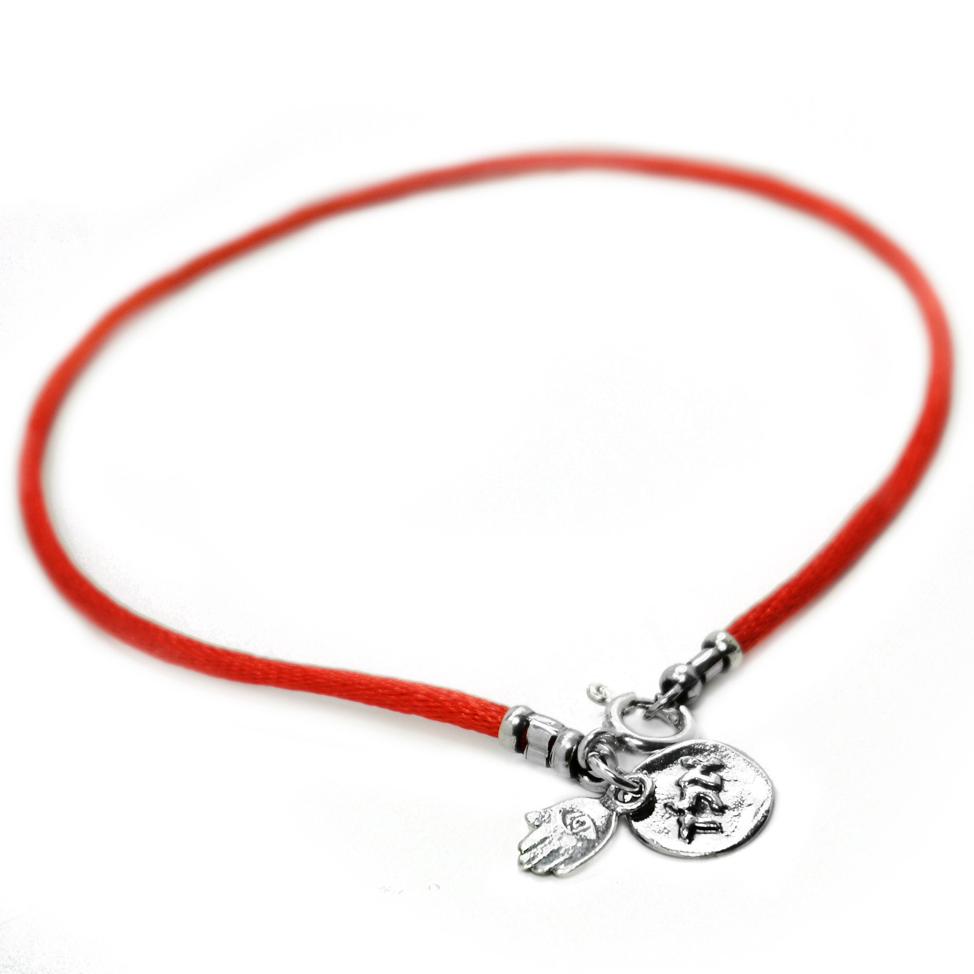 Red Protection & Positive Energy Anklet for Women on Silk String - Sterling Silver Coin Charm & Hamsa Hand Ankle Bracelet for Protection - 9.5