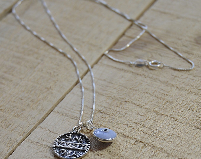 Baby Blue Evil Eye & Health Solomon Seal Charm Necklace - Health Amulet