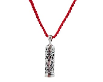 Mezuzah Pendant Mezuzah Necklace -  Traveler's Prayer in Sterling Silver Mezuzah Prayer Box on 16.5'' Red Knitted Necklace Gift for a woman
