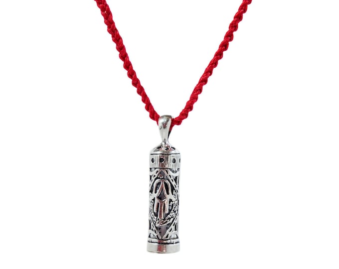 Mezuzah Pendant on Red Hand Knitted Necklace