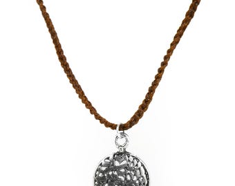 Shema Israel Prayer in Sterling Silver on Knitted Brown Cotton Necklace Gift for Men, Gift for Bar Mitzvah & Bat Mitzvah - Made in Israel