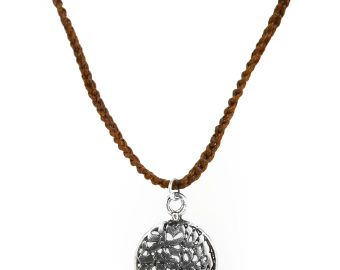 Shema Israel Prayer in Sterling Silver on Knitted Brown Cotton Necklace Gift for Men, Gift for Bar Mitzvah & Bat Mitzvah - Made in Israel