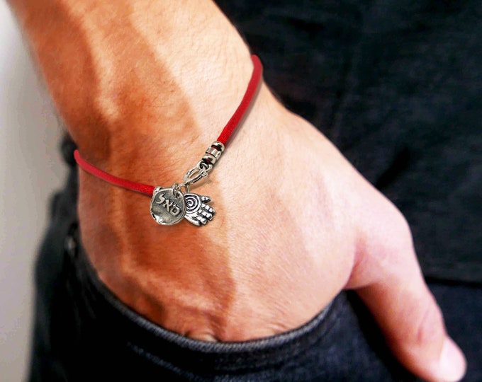 Prosperity Bracelet with Success Coin Charm and Hamsa in Sterling Silver on Red String Bracelet for Men and Women