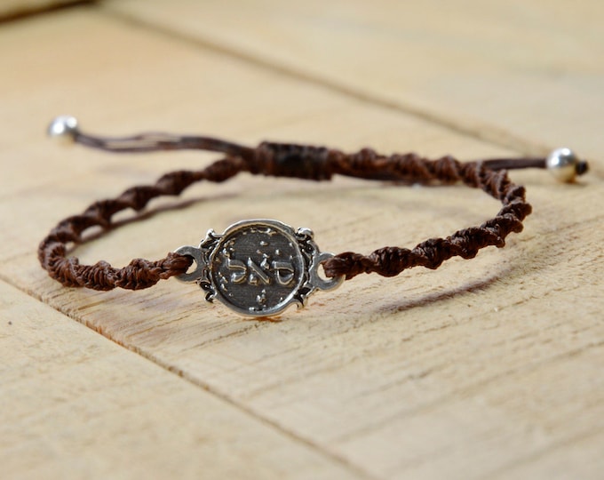 Adjustable Prosperity Sterling Silver Coin Amulet Bracelet in Brown Bracelet for Men