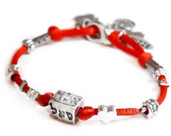 Red Kabbalah Cube 72 Names of God Charm Bracelet with Lucky Charms