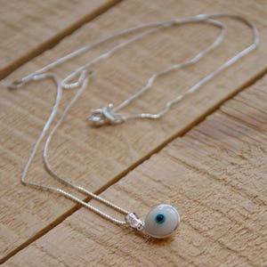 Sterling Silver White Evil Eye Necklace with Evil Eye Protection Charm on 925 Sterling Silver 19 Inch Box Chain image 3