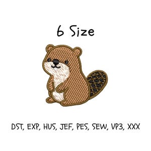 Mini beaver Embroidery Design: 6 Sizes (Instant Download File)