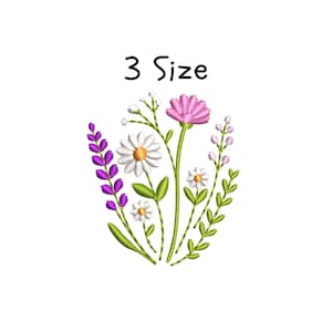Wildflower Embroidery Design, File, 3 sizes, Wildflower Machine Embroidery Designs Instant Download