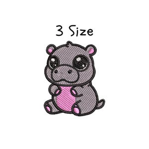 Cute Hippo Embroidery Design, File, 3 sizes, Cute Hippo  Machine Embroidery Designs Instant Download