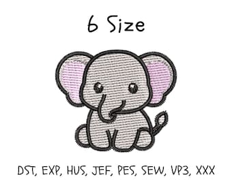 Elephant Embroidery Design: 6 Sizes (Instant Download File)
