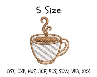 Coffee Cup Embroidery Design: 5 Sizes (Instant Download)