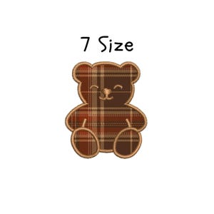 May include: A brown teddy bear with a plaid pattern, sitting with a happy expression. The text "7 Size" is above the bear.