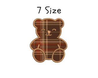 May include: A brown teddy bear with a plaid pattern, sitting with a happy expression. The text "7 Size" is above the bear.