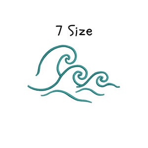 May include: An embroidered design of stylized ocean waves in teal against a white background. The text "7 Size" is above the waves in black. The waves have a textured, stitched appearance.
