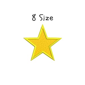 May include: A yellow star-shaped embroidered patch with a gold outline. The text "8 Size" is written above the star in black cursive font. The patch is on a white background.