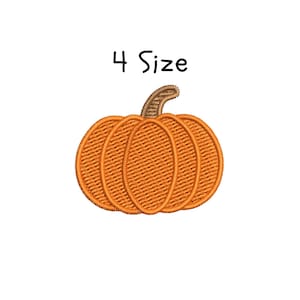 May include: An embroidered orange pumpkin with a brown stem. The text "4 Size" is above the pumpkin. The pumpkin is a fall-themed design, suitable for autumn crafts and decorations.
