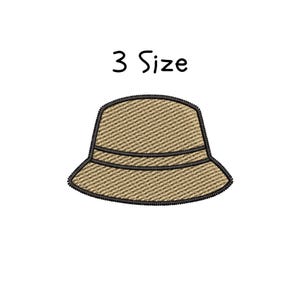 May include: A brown bucket hat with a black brim and a black band around the crown. The text "3 Size" is written above the hat.