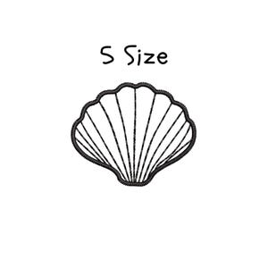 Puede incluir: Esquema en blanco y negro de una concha con el texto "S Size" arriba.