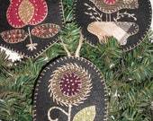 Pre-Cut Primitive Penny Rug Ornament Kits- Wool Embroidery - Set of 3
