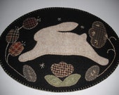 Pre-cut Penny Rug KIT - Eli 39 s Rabbit- Primitive Candle Mat -Wool Applique