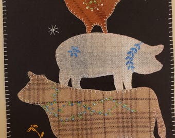 ¡NUEVO! ¡NUEVO! KIT - Kit precortado - Down On The Farm - Kit de apliques de lana - Listo para enviar