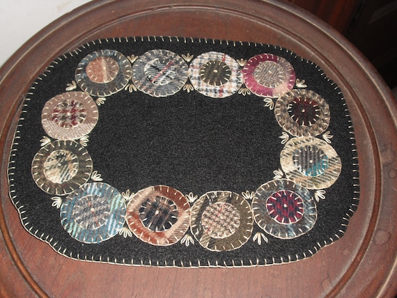 Pre-cut Wool Applique Kit - Prairie Flowers - Primitive Wool Candle Mat/Penny Rug