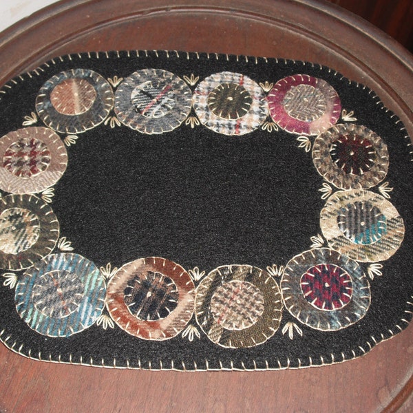 Pre-cut Wool Applique Kit - Prairie Flowers - Primitive Wool Candle Mat/Penny Rug