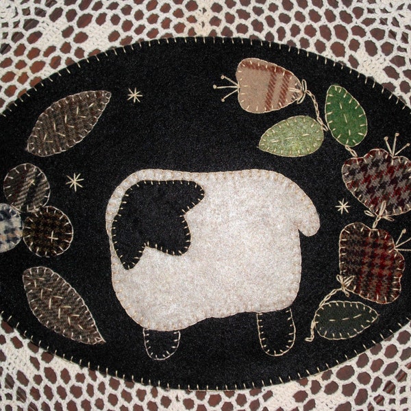 Abby's Wooly Lamb - Penny Rug/Candle Mat - Pre-cut Wool Embroidery kit