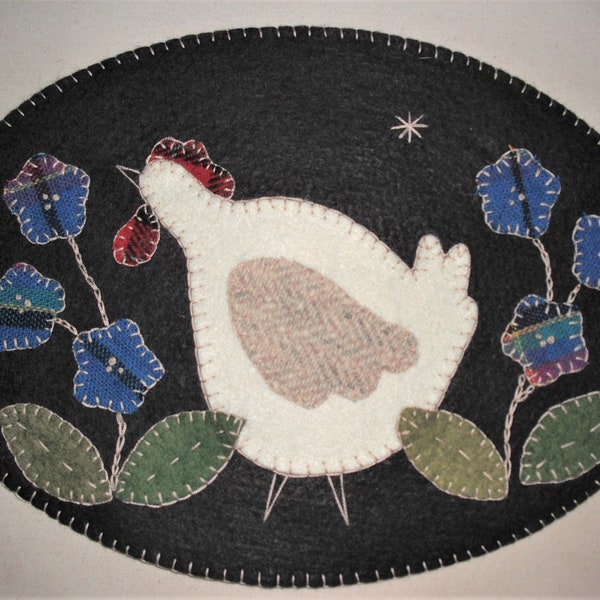 Spring Chicken- Precut Wool Applique KIT- Penny Rug/Candle Mat Kit-Cottagecore