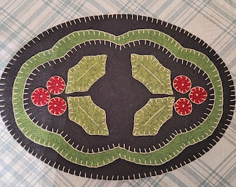 ¡¡¡NUEVO!!! Kit de apliques de lana precortados - Holly Day - Tapete para velas/alfombra de centavos - Rústico primitivo