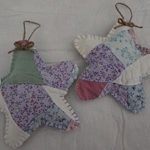 Quilt Star Ornaments- Set of 2-Made from vintage quilt