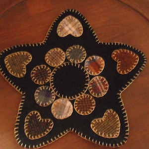 Pre-cut Penny Rug/ Candle Mat Kit- Ethan&#39;s Star- Primitive Wool Embroidery