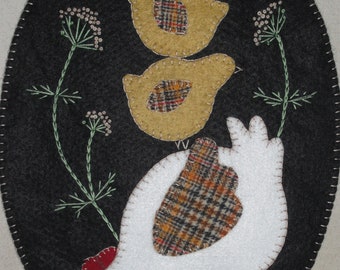 Pre-cut Wool Applique Kit- Henny and her Chicks - Wool Embroidery