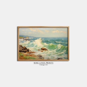 Seaside Oil Painting, Vintage Summer Painting Wall Art, Digital Download Art, Printable Digital Art #90