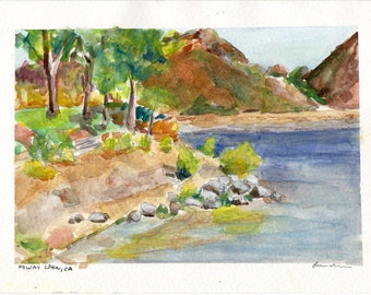 Lake Poway, CA Original Watercolor Signed