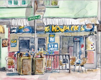 Kojack's, Mission Beach, California, Original Watercolor 8 x 10 signed Lydia Velarde