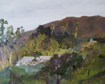 Lake Hodges, San Diego, CA, House on a Hill - Original Oil Painting - 8x10 Inches