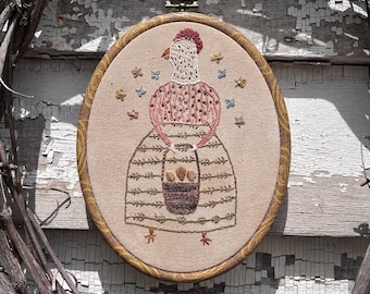 Mother Hen ~ Primitive Embroidery ~ PAPER/Mailed PATTERN ~ from Notforgotten Farm™