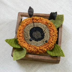 Sunflower PUNCH NEEDLE PATTERN for Simple Wood Pincushion Base - from Notforgotten Farm