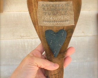 Stained Wooden Heart & Hand Hornbook - for use with Samplermaker's Hornbook pattern - from Notforgotten Farm™