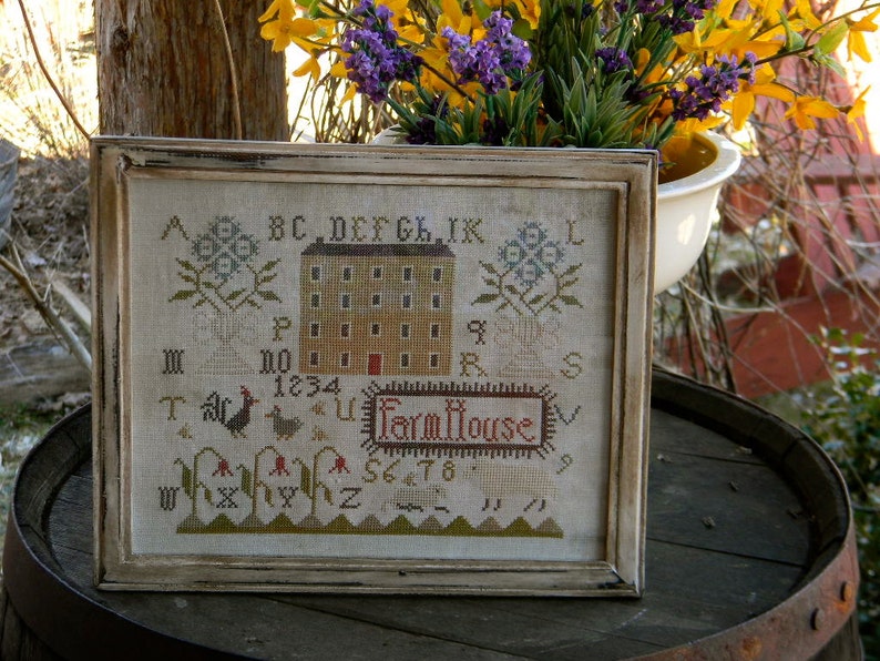 Spring Farmhouse counted cross stitch PAPER PATTERN from Notforgotten Farm image 1