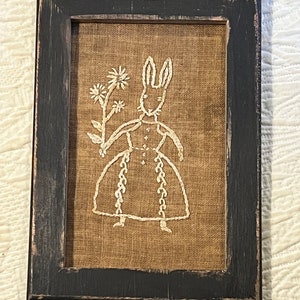 Finished Framed Folk Art Embroidery ~ Rabbit #2 ~ from Notforgotten Farm™