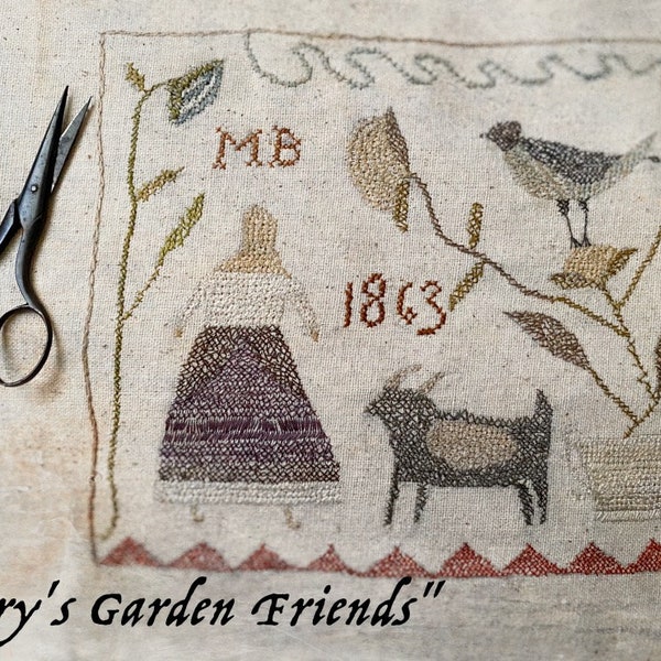 Mary's Garden Friends ~ PDF/Download pattern for UNcounted cross stitch, punch needle or embroidery ~ from Notforgotten Farm™