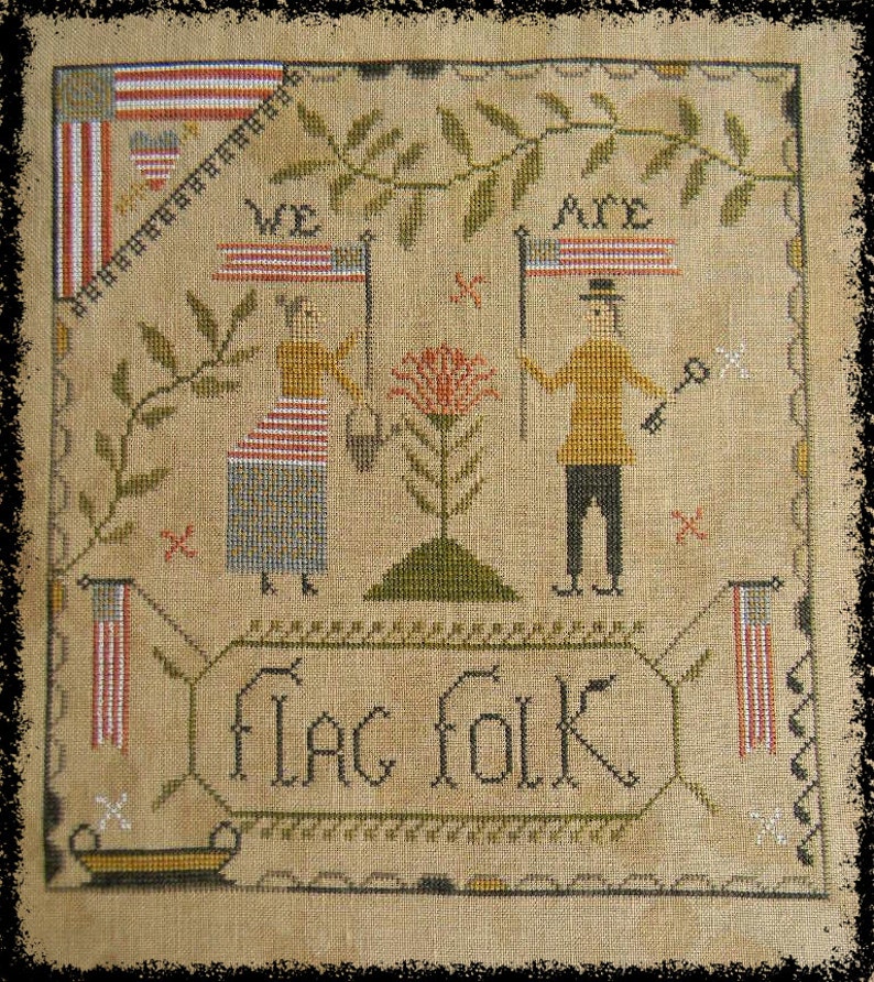 Flag Folk PAPER cross stitch pattern from Notforgotten Farm™ image 1