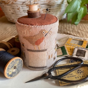 Bobbin' Along Drum Pinkeep ~ PAPER/Mailed Cross Stitch Pattern ~ from Notforgotten Farm™