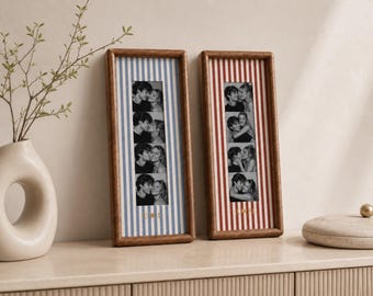 Marco de fotos personalizado para fotos tipo tira, marco de fotos personalizado para fotomatón, marco de tela a rayas, regalo de aniversario, recuerdo de boda, regalo para parejas.