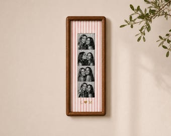 Personalized Photo Booth Strip Frame, Custom Couple Picture Frame, Striped Fabric Wood Frame, Anniversary Gift, Wedding Keepsake, Home Decor