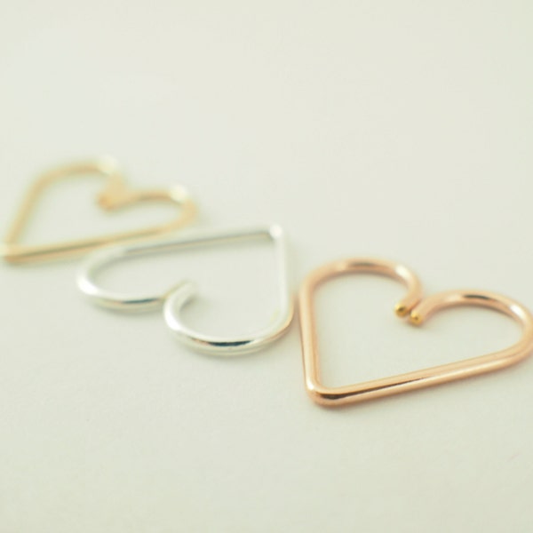 1 Cuore - Argentium Silver, oro rosa oro riempito o giallo pieno - ipo-allergenici - cuore Piercing - si PICK metallo e manometro