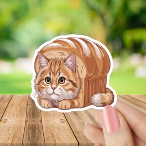 Loaf Cat Sticker – Funny Bread Cat Decal, Cute Orange Tabby Cat Vinyl Sticker, Kawaii Cat Gift, Cat Lover Laptop Sticker, Animal Meme Art