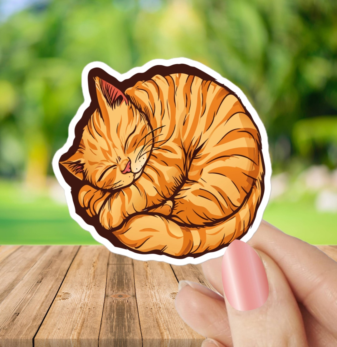 Orange Cat Sticker – Sleeping Ginger Tabby Vinyl, Die Cut, Cute Laptop ...